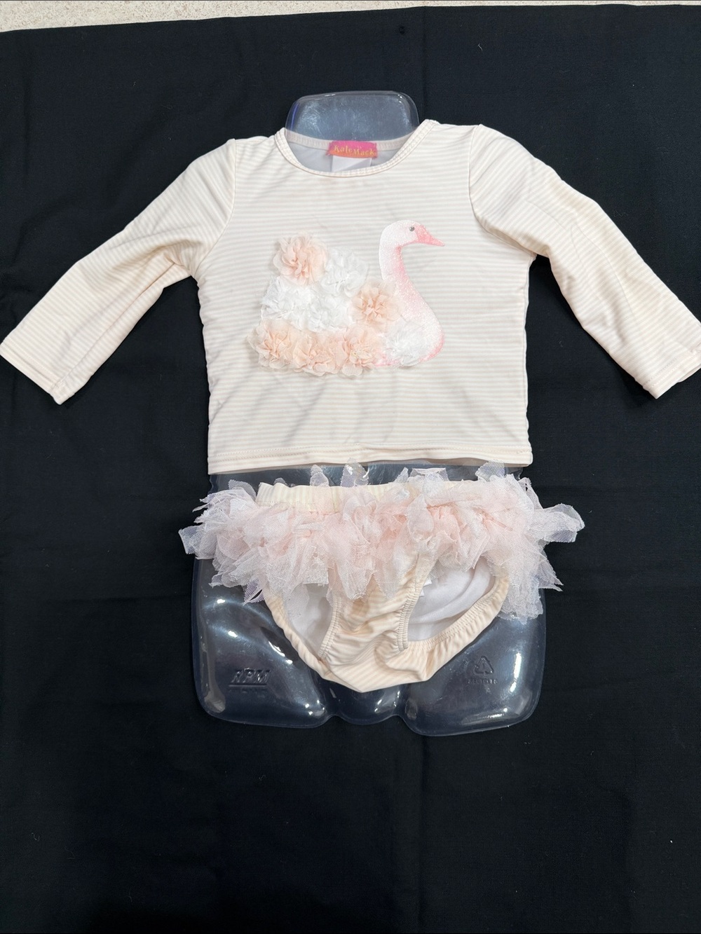 KATE MACK BABY GLITTER SWAN RUFFLE TULLE 2 PC LONG SLEEVE RASH GUARD SWIMSUIT